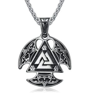 Beowulf Regalia Circular Handcrafted Stainless Steel Valknut Axe Head Pendant