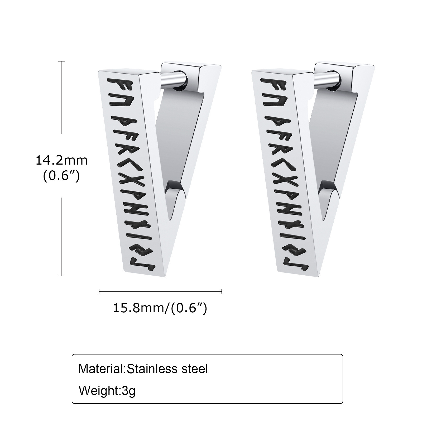 Stainless Steel Geometric Triangle Corrosion Viking Symbol Earrings Men Ornament - Image 5