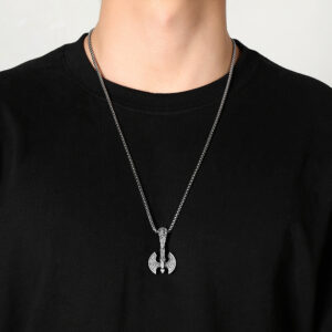 VIKING FORCE LABORATORIES Double-position Axe Charm Titanium Steel Necklace Vintage Viking