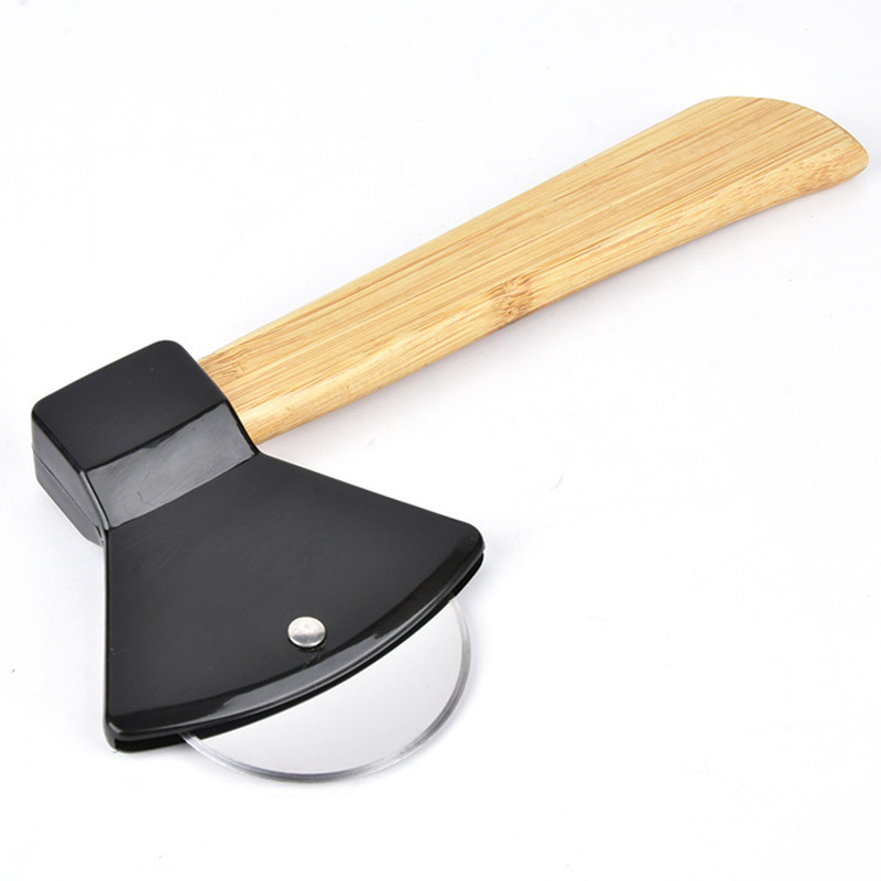 Pizza Cutter With Axe Pizza Cutter Round Cake Cutter With Bamboo Handle Pizza Cutter - Image 3