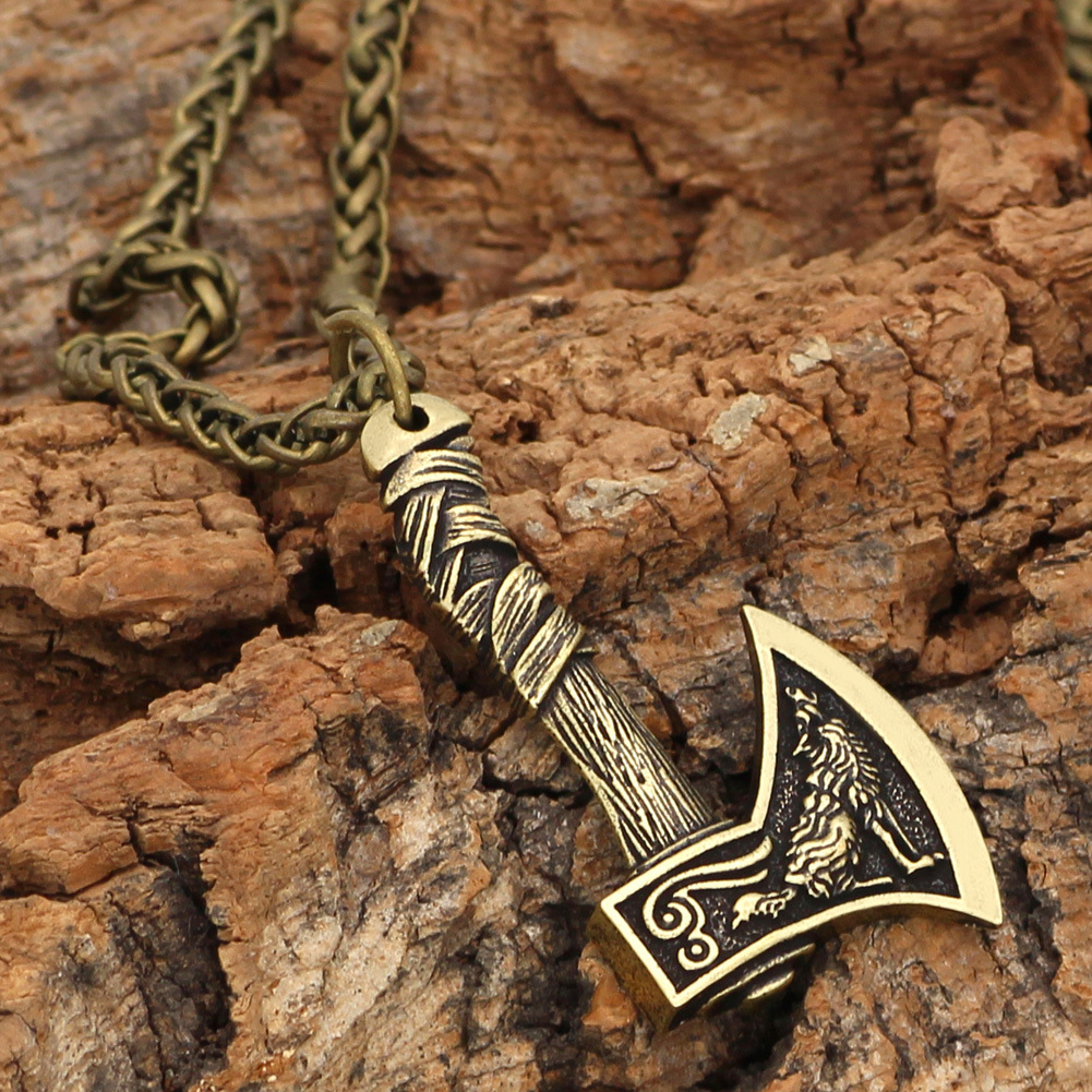 Celtic Wolf And Crow Double-Sided Axe Pendant - Image 3