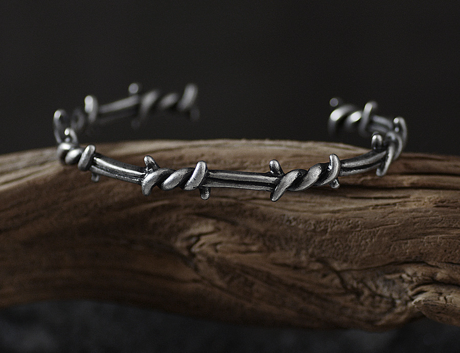 Men'S Bracelet Cuffs Twist Thorn Line Pulse Titanium Steel Geometric Bracelet Jewelry Viking Bracelet - Image 3