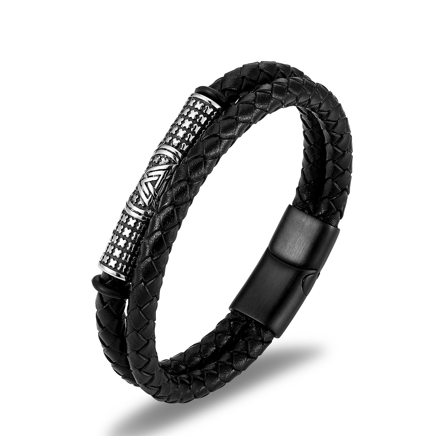 Nordic Viking Simple Men's Leather Titanium Steel Bracelet European And American Double Woven - Image 8