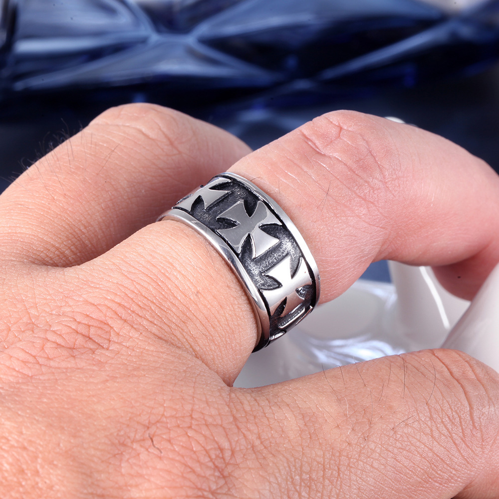 Vintage Cross Men's Titanium Steel Ring - Image 8