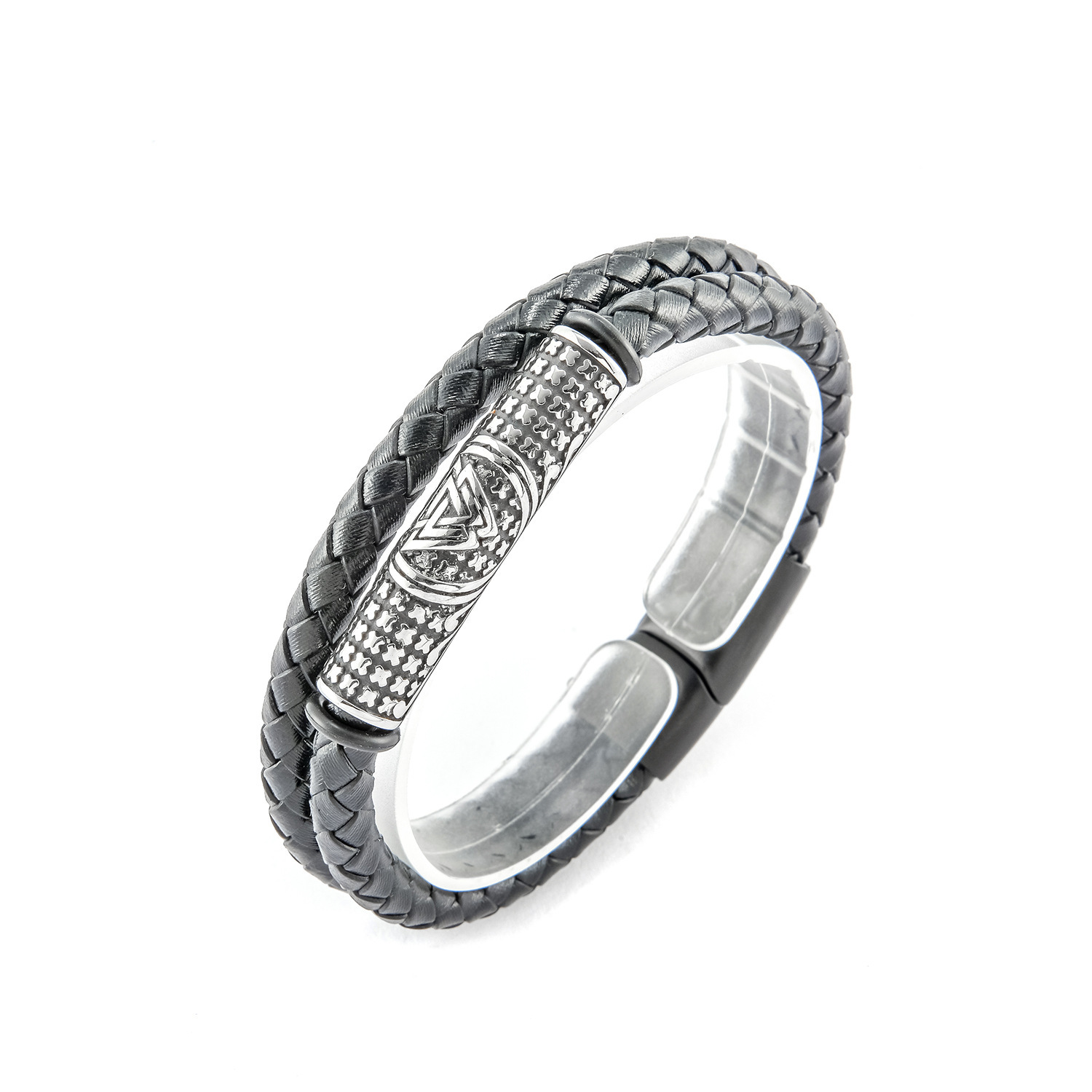 Nordic Viking Simple Men's Leather Titanium Steel Bracelet European And American Double Woven - Image 5