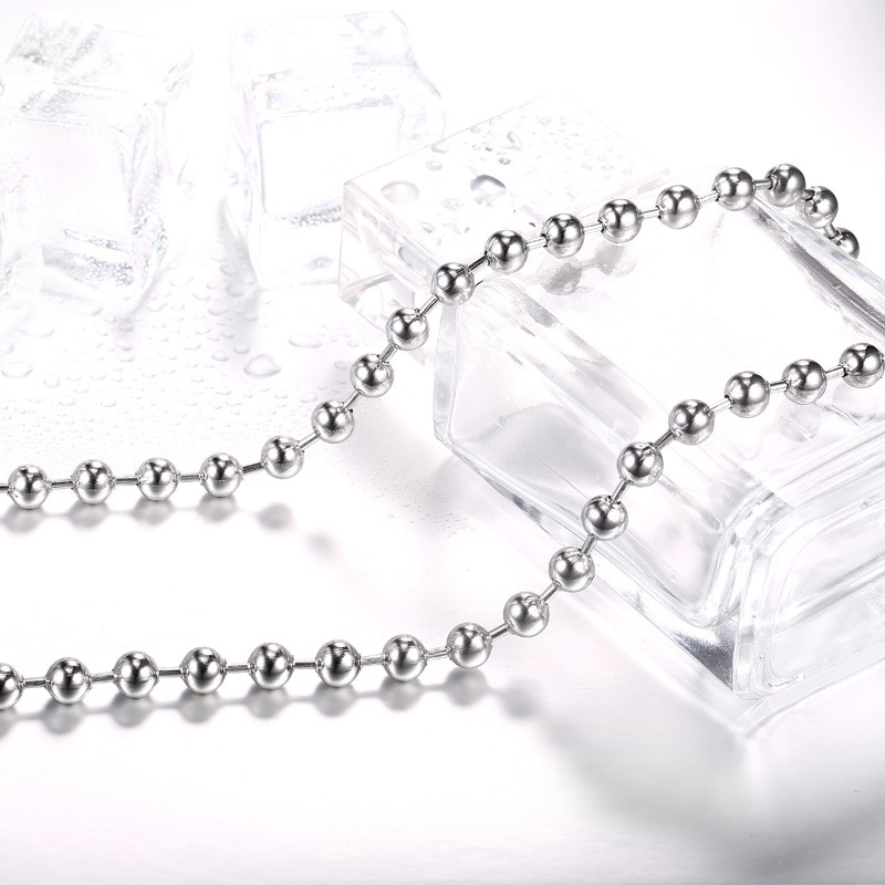 Titanium Steel Ball Bead Chain Viking Wolf Head Necklace - Image 2