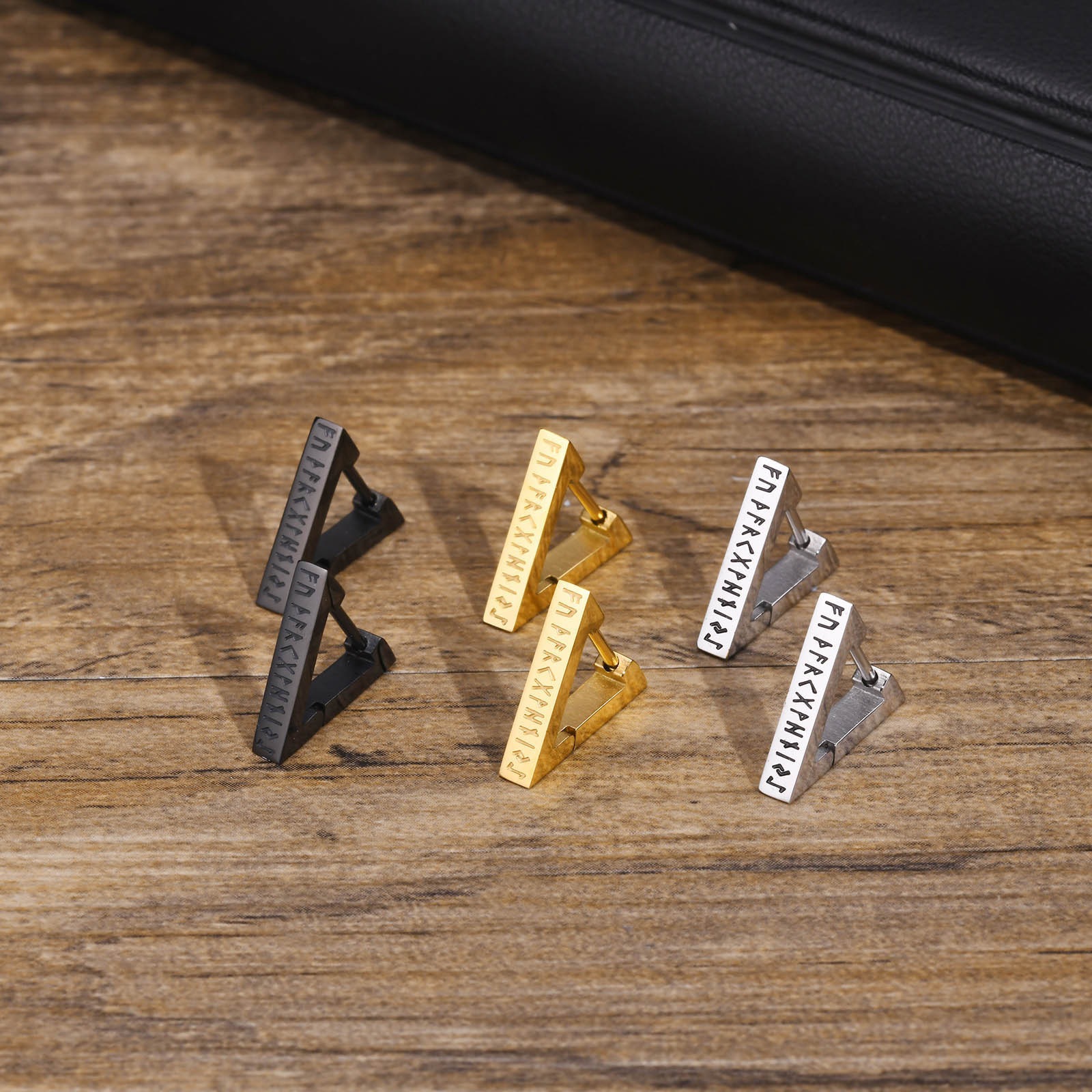 Stainless Steel Geometric Triangle Corrosion Viking Symbol Earrings Men Ornament