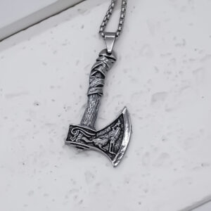 European And American Viking Celtic Wolf Axe Stainless Steel Necklace