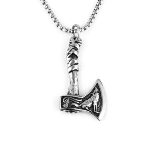 Charm Crow Wolf Head Axe Pendant Necklace