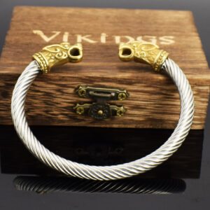 Viking Men’s Double Dragon Domineering Stainless Steel Wolf Head Bracelet