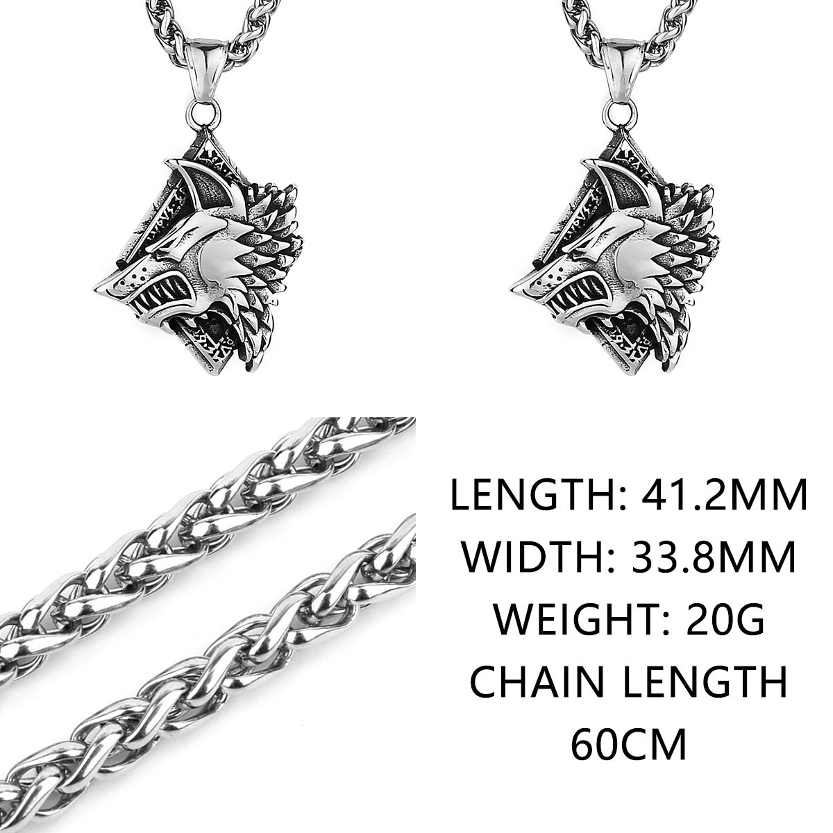 Men's And Women's Fashion Retro Domineering Wolf Head Titanium Steel Pendant Necklace - Image 3