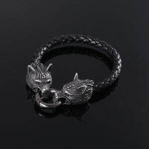 Stainless Steel Nordic Viking Odin Wolf Head Bracelet
