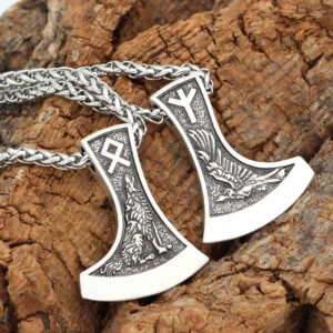 Double-sided Axe Runaven Odin Mount Wolf Head Crow Necklace Men’s Sweater Chain Jewelry