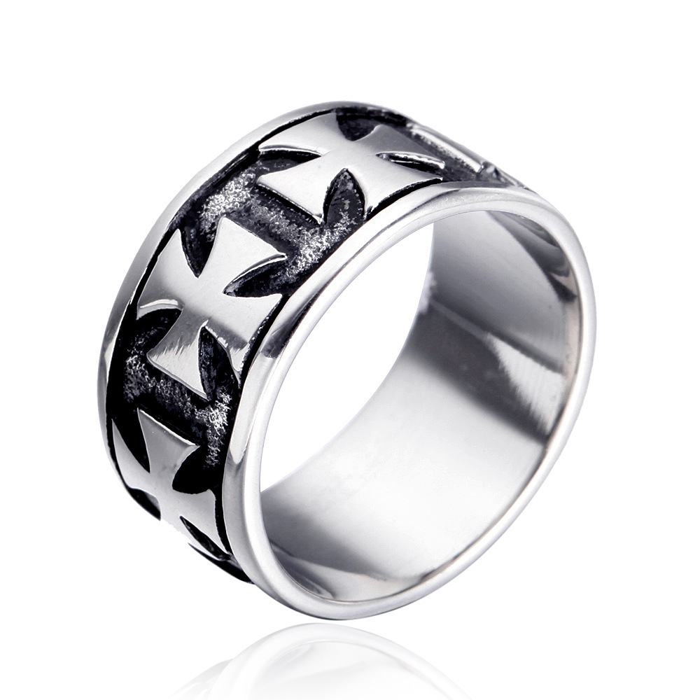 Vintage Cross Men's Titanium Steel Ring - Image 9