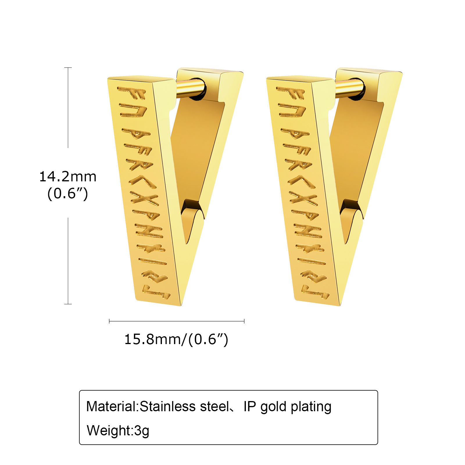 Stainless Steel Geometric Triangle Corrosion Viking Symbol Earrings Men Ornament - Image 7