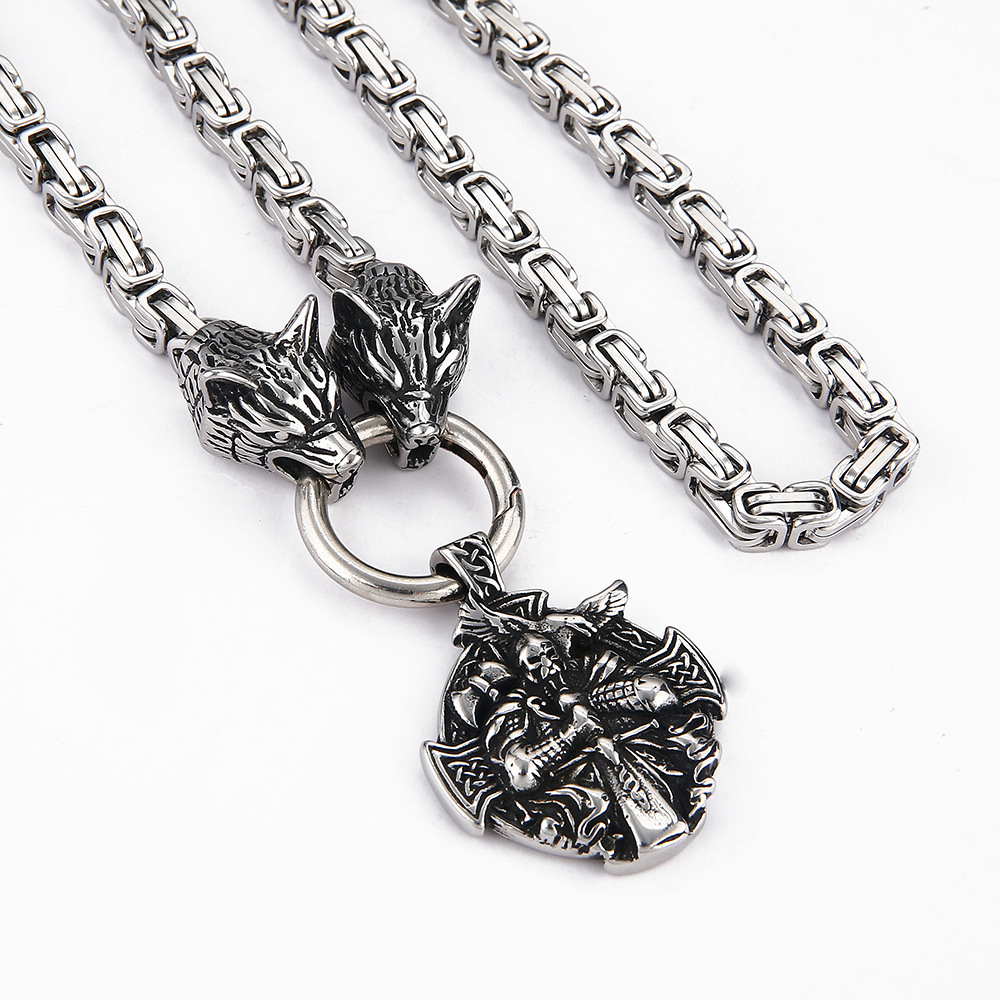 Stainless Steel Nordic Viking Wolf Head Aoding Warrior Pendant Necklace Charm - Image 2