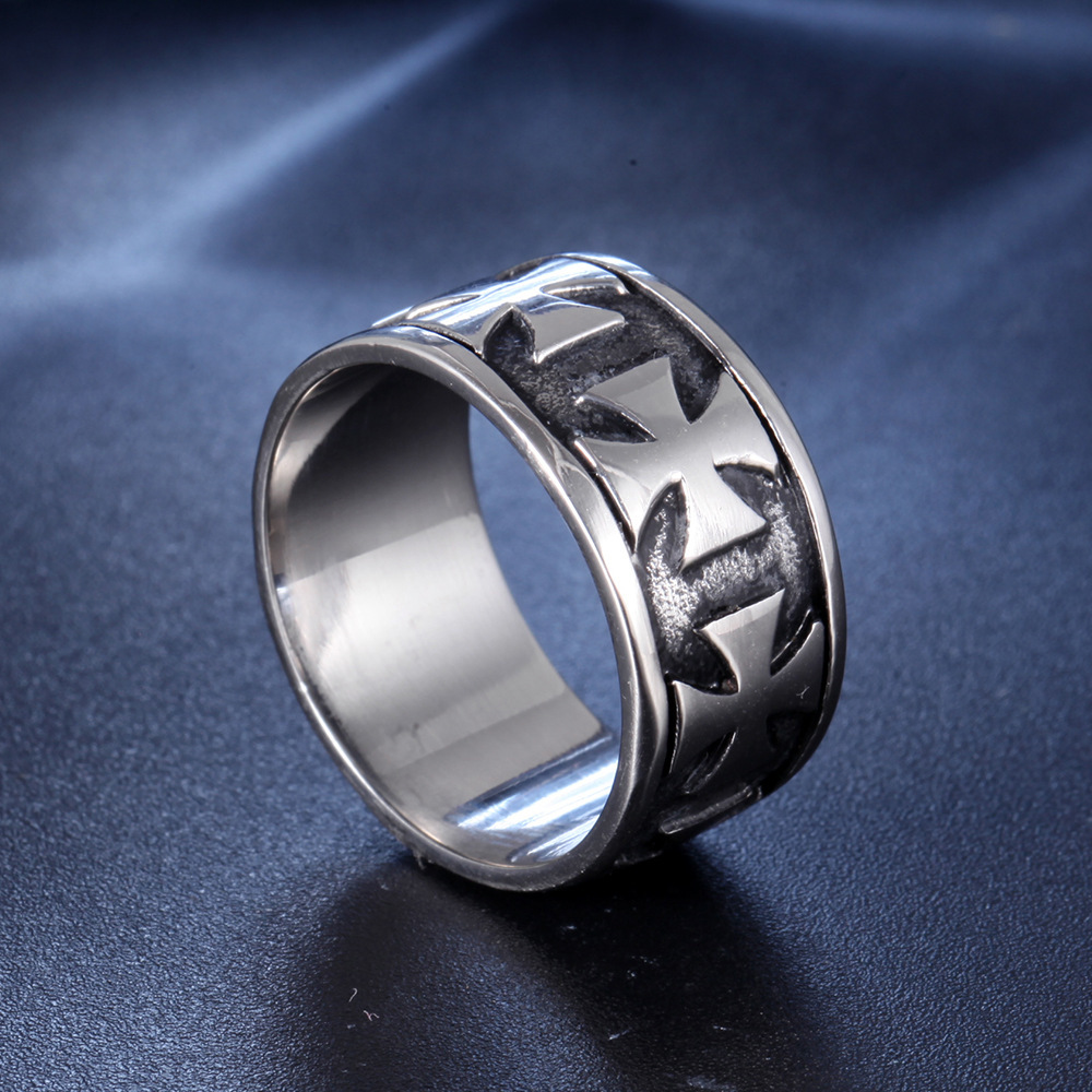 Vintage Cross Men's Titanium Steel Ring - Image 10