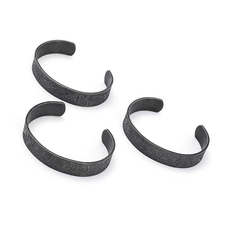 Nordic Viking Pattern Lucky Tree Celtic Knot Stainless Steel Vintage C- Shaped Bracelet - Image 8