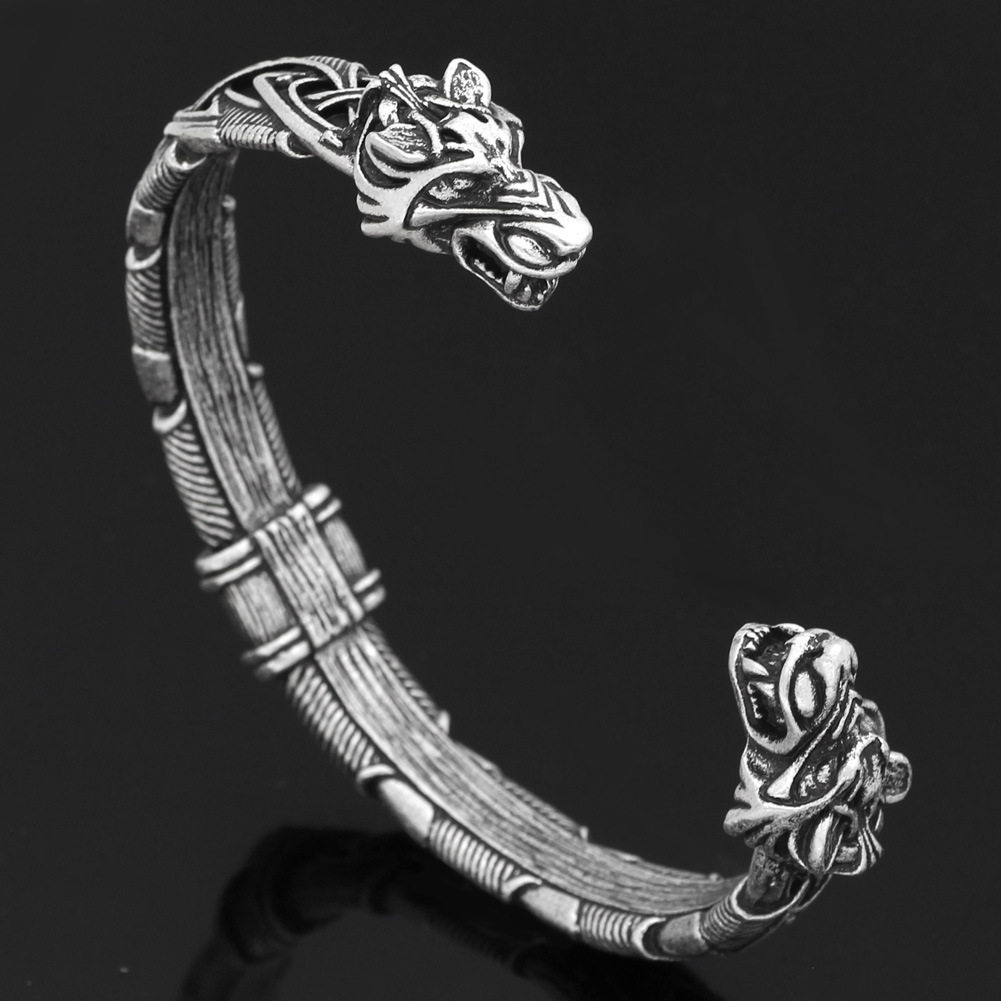 New Viking Men's Nordic Double Headed Dragon Open Bracelet - Image 2
