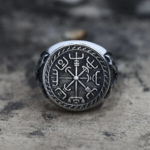 Compass Religious Series Ring Alloy Viking Totem Ring Double Axe Men’S European And American Rings