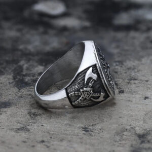 Compass Religious Series Ring Alloy Viking Totem Ring Double Axe Men’S European And American Rings