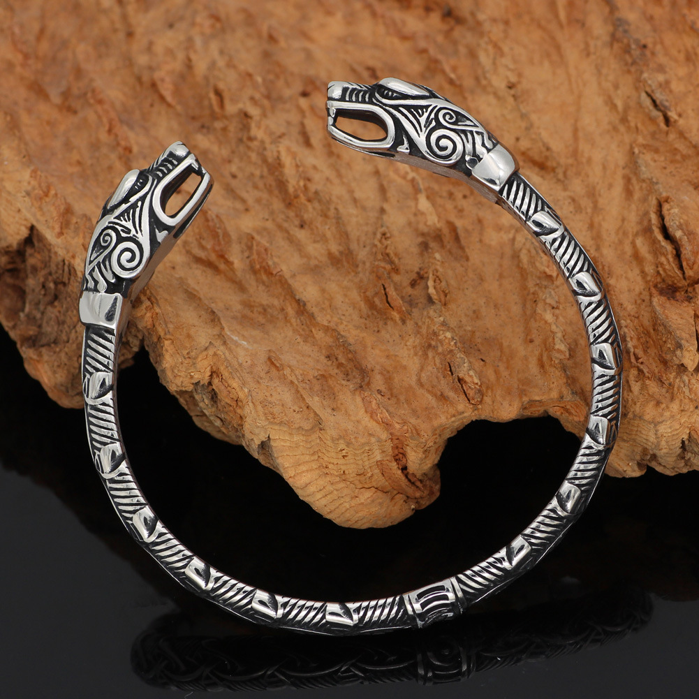 Nordic Vikings Rune Aoding Warrior Crow Titanium Steel Bracelet - Image 7