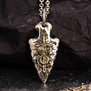 Viking Dragon Sword Flower Silver Inlaid Copper Necklace