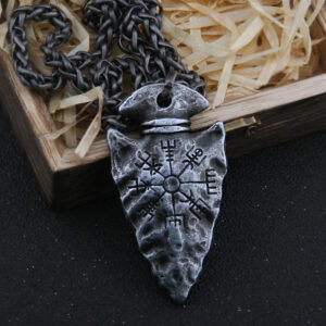 Viking Compass Rune Hammer Metal Necklace Vintage Pendant