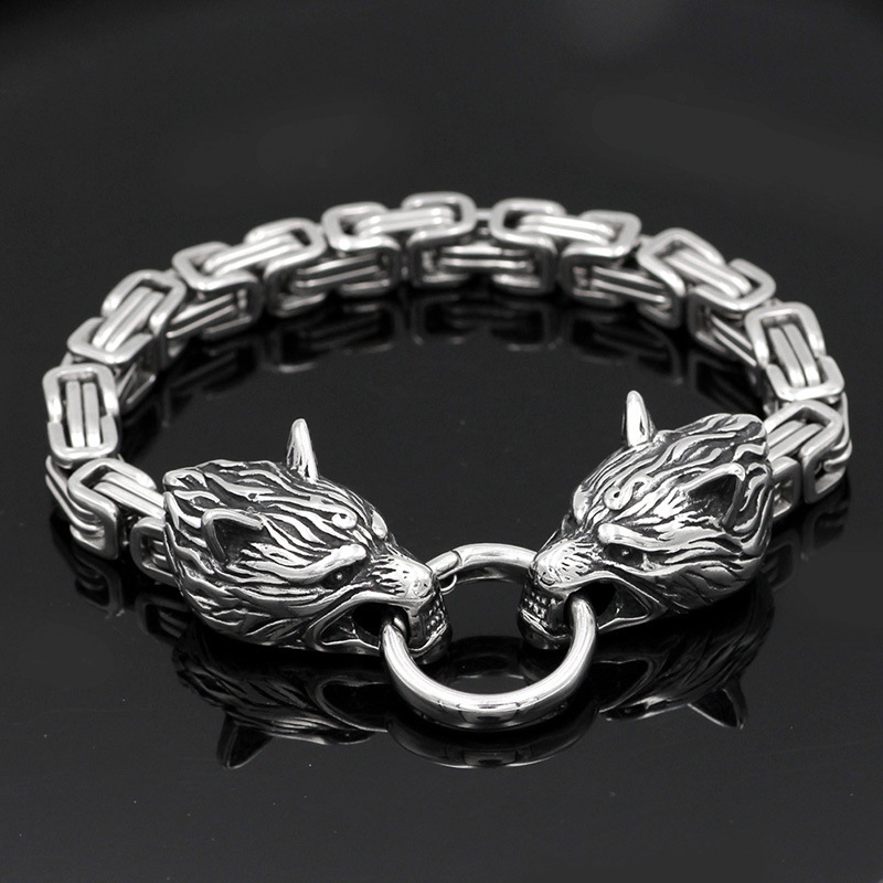 Men's Stainless Steel Viking Celtic Wolf Titanium Steel Bracelet - Image 5