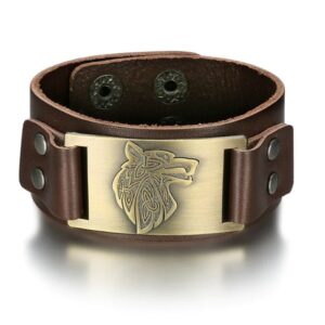 Beowulf Regalia Leather Viking Wolf Head Arm Cuff