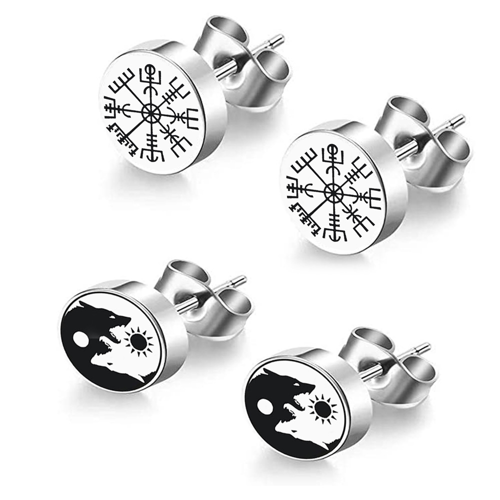 Vikings Series Wolf Head Character Ear Studs