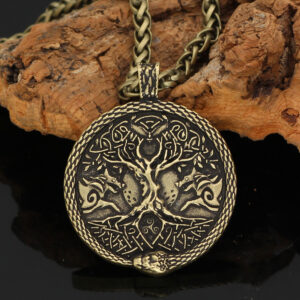 Viking Pendant Double Wolf Head Necklace Men Double Sided
