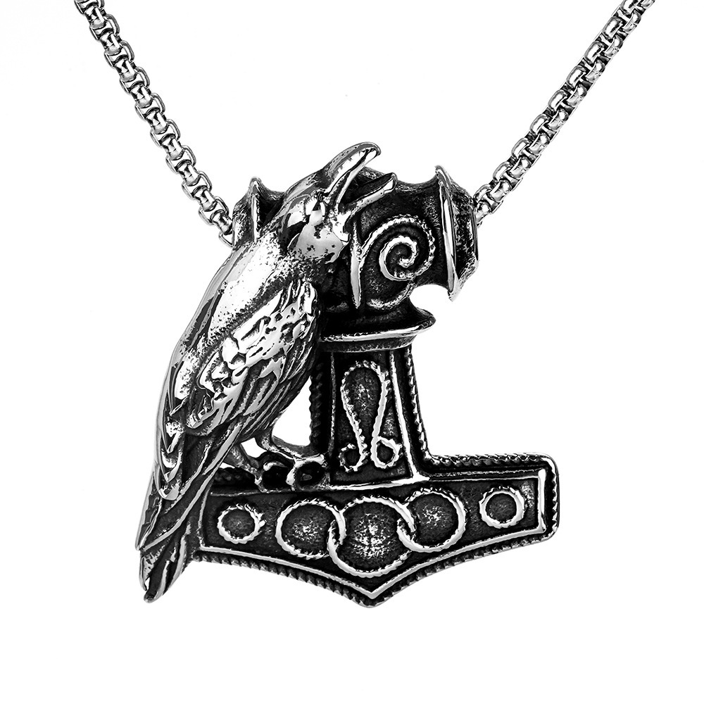Retro Stainless Steel Men's Pendant Viking Crow Quake - Image 6