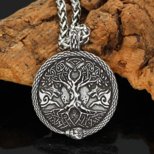 Viking Pendant Double Wolf Head Necklace Men Double Sided