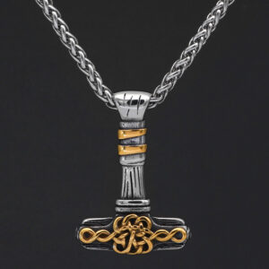 Double-sided Hammer Viking Gold Rune Pendant Necklace