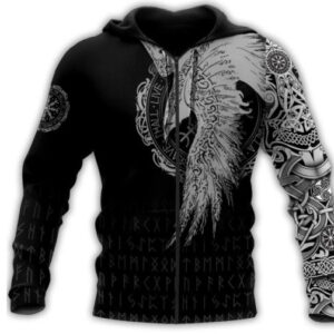 3D Sweater Crow Viking Zipper Print Coat