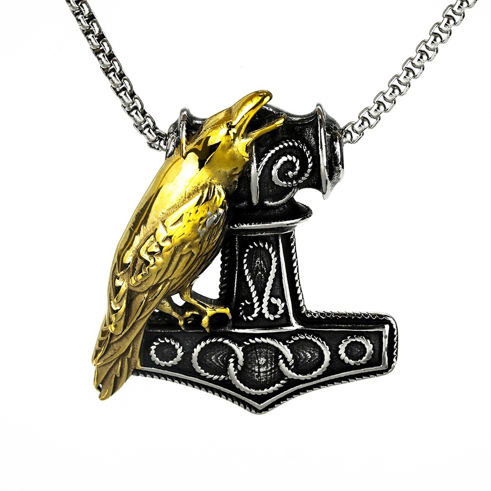 Retro Stainless Steel Men's Pendant Viking Crow Quake - Image 7
