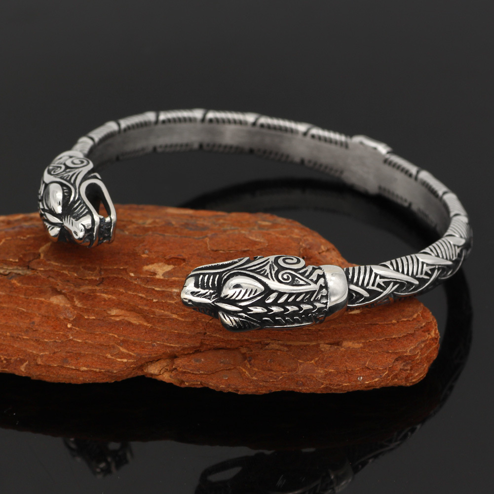Nordic Vikings Rune Aoding Warrior Crow Titanium Steel Bracelet - Image 4