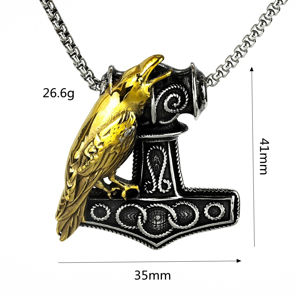Retro Stainless Steel Men's Pendant Viking Crow Quake - Image 5