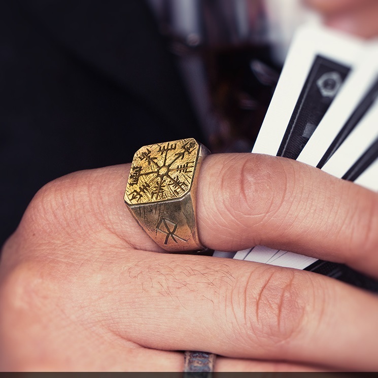 Retro Domineering Personalized Viking Compass Silver Ring - Image 7