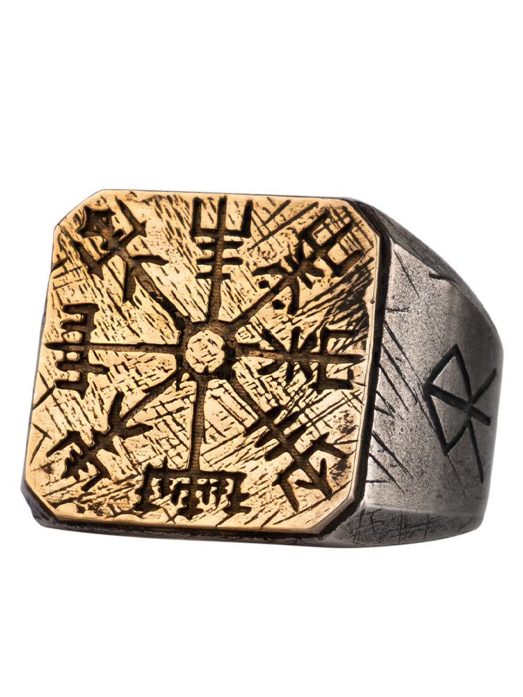 Retro Domineering Personalized Viking Compass Silver Ring - Image 9