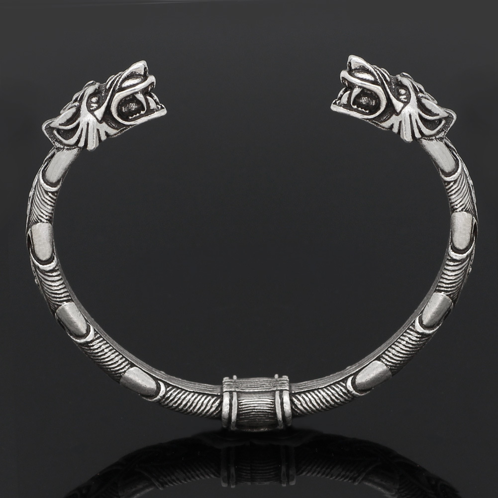 New Viking Men's Nordic Double Headed Dragon Open Bracelet - Image 3