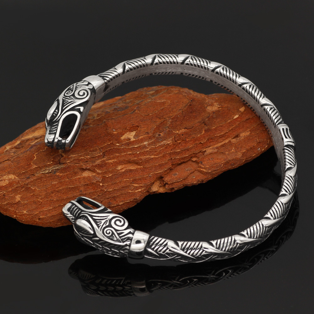 Nordic Vikings Rune Aoding Warrior Crow Titanium Steel Bracelet - Image 3