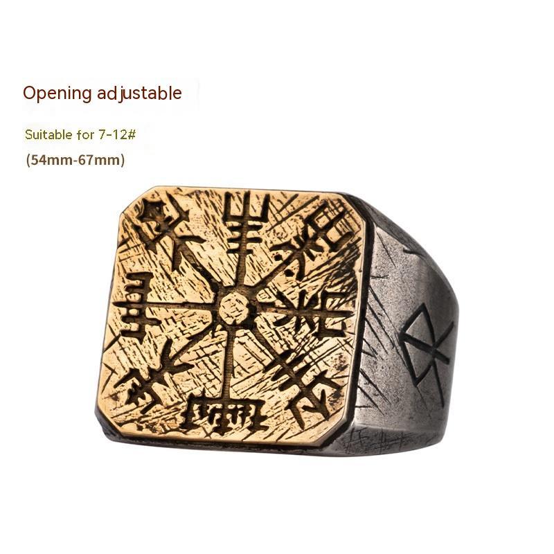 Retro Domineering Personalized Viking Compass Silver Ring - Image 5