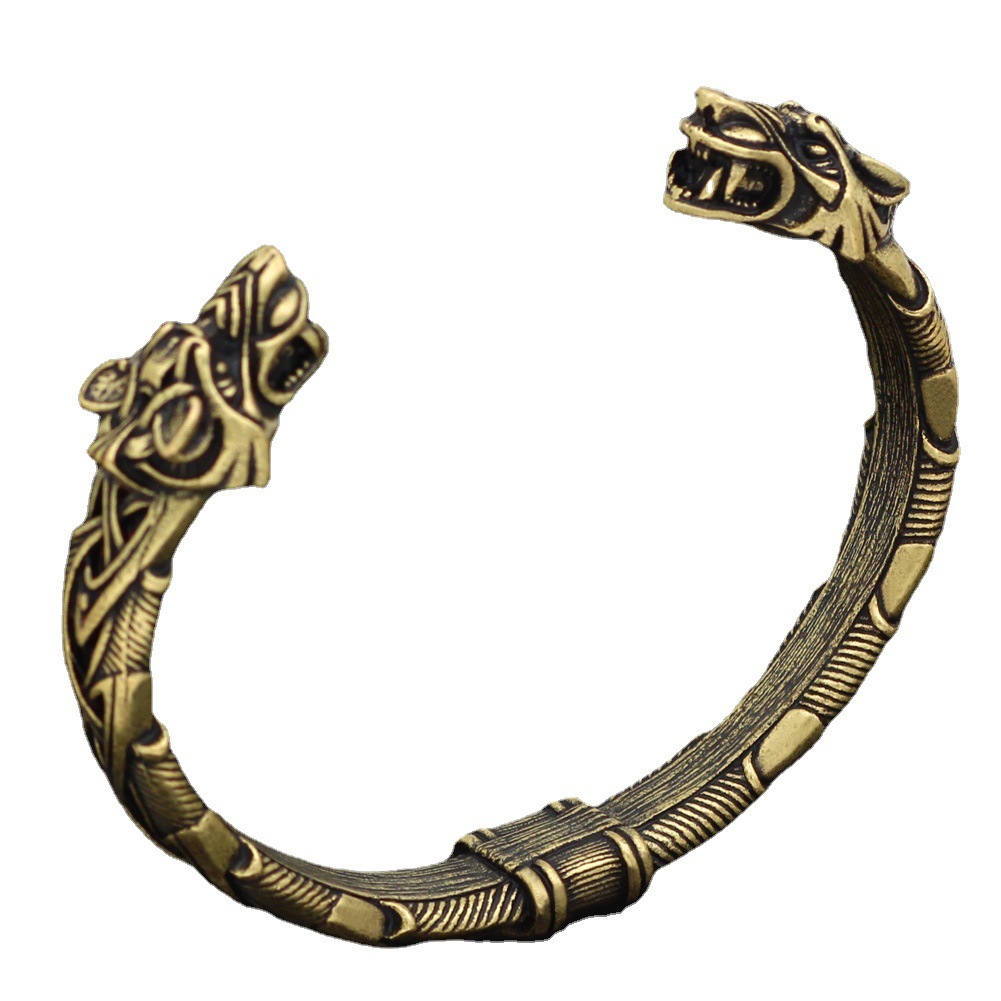 New Viking Men's Nordic Double Headed Dragon Open Bracelet - Image 4