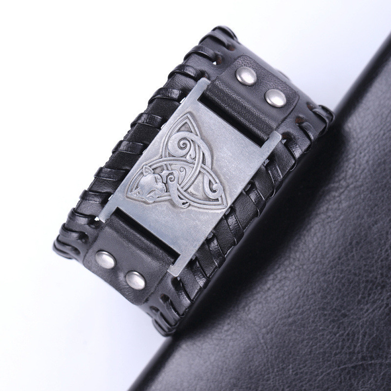 Men's Antique Silver Fox Retro Cattle Leather Bracelet - Image 6