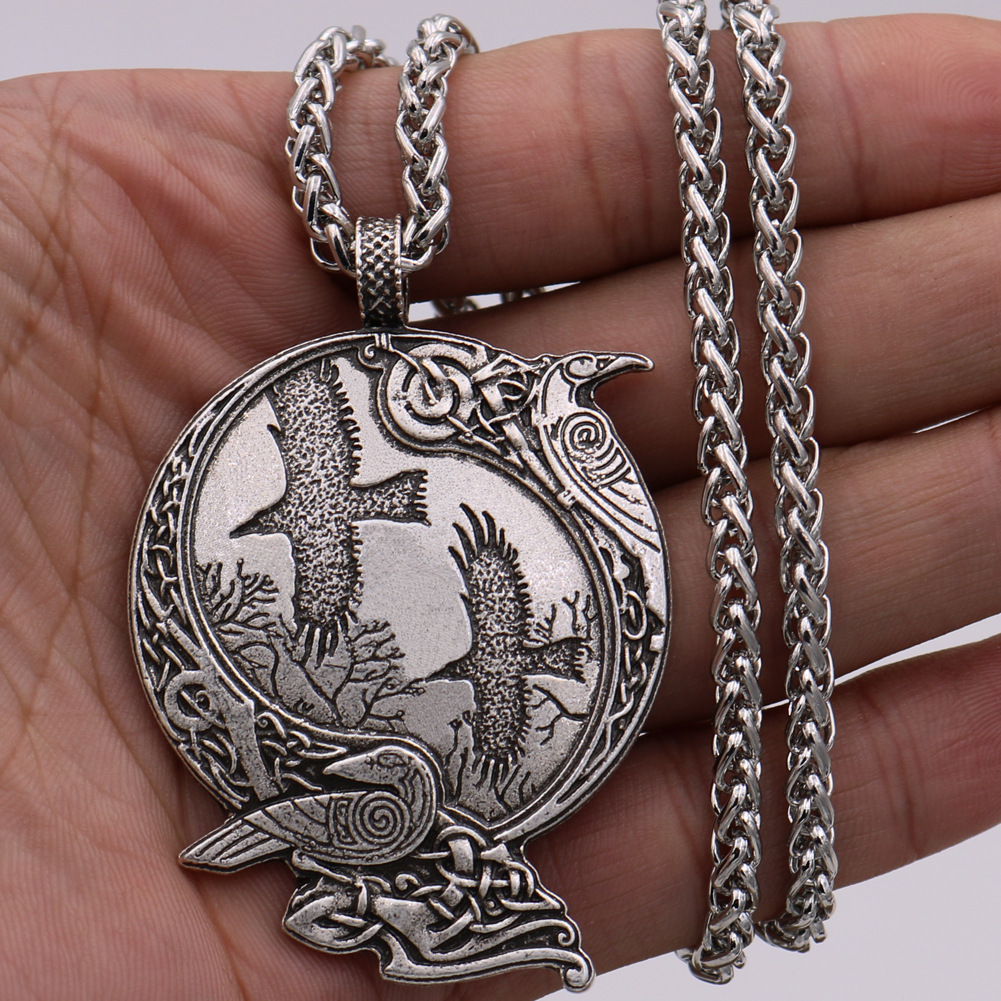 Viking Celtic Raven Alloy Pendant Necklace - Image 3
