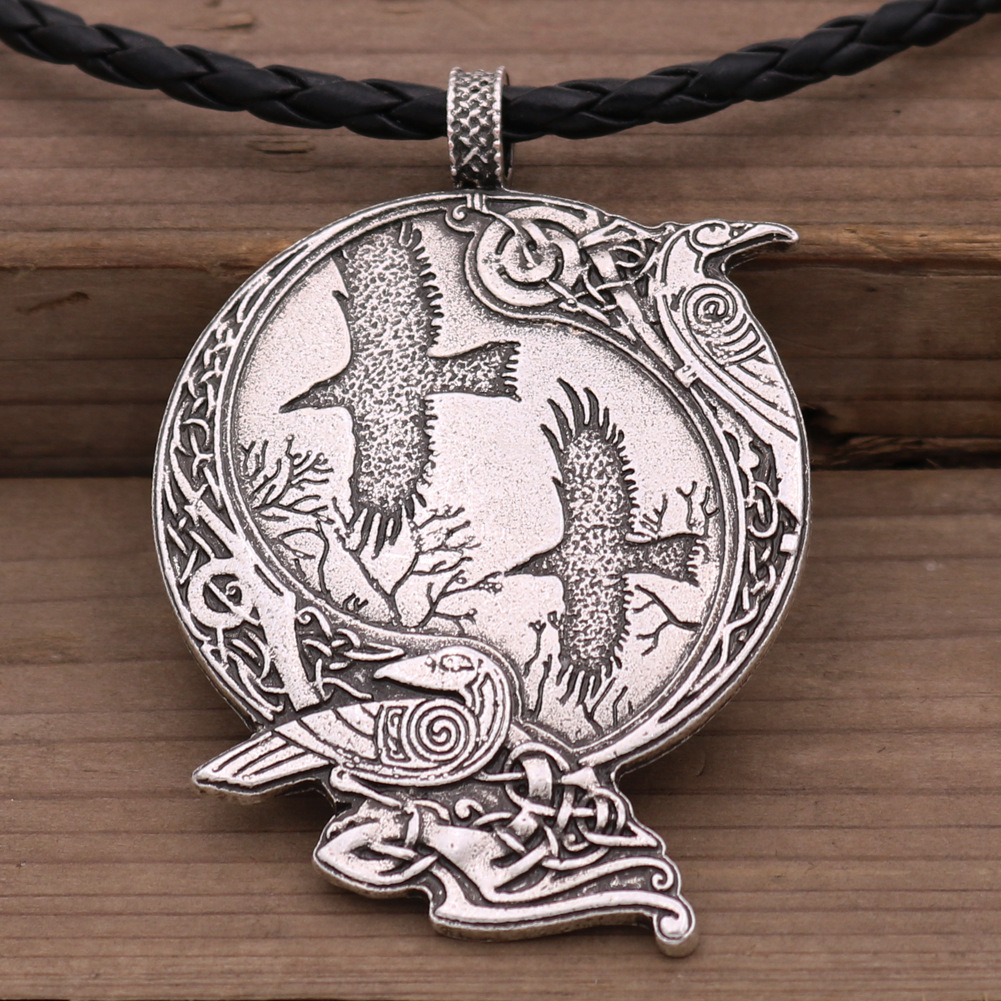Viking Celtic Raven Alloy Pendant Necklace - Image 4
