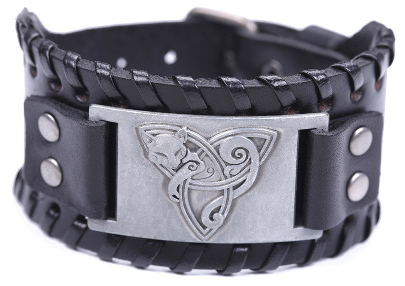 Men's Antique Silver Fox Retro Cattle Leather Bracelet - Image 5