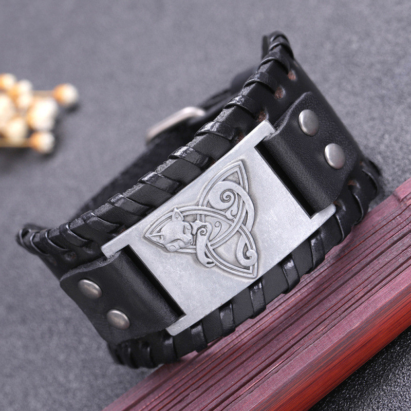 Men's Antique Silver Fox Retro Cattle Leather Bracelet - Image 7